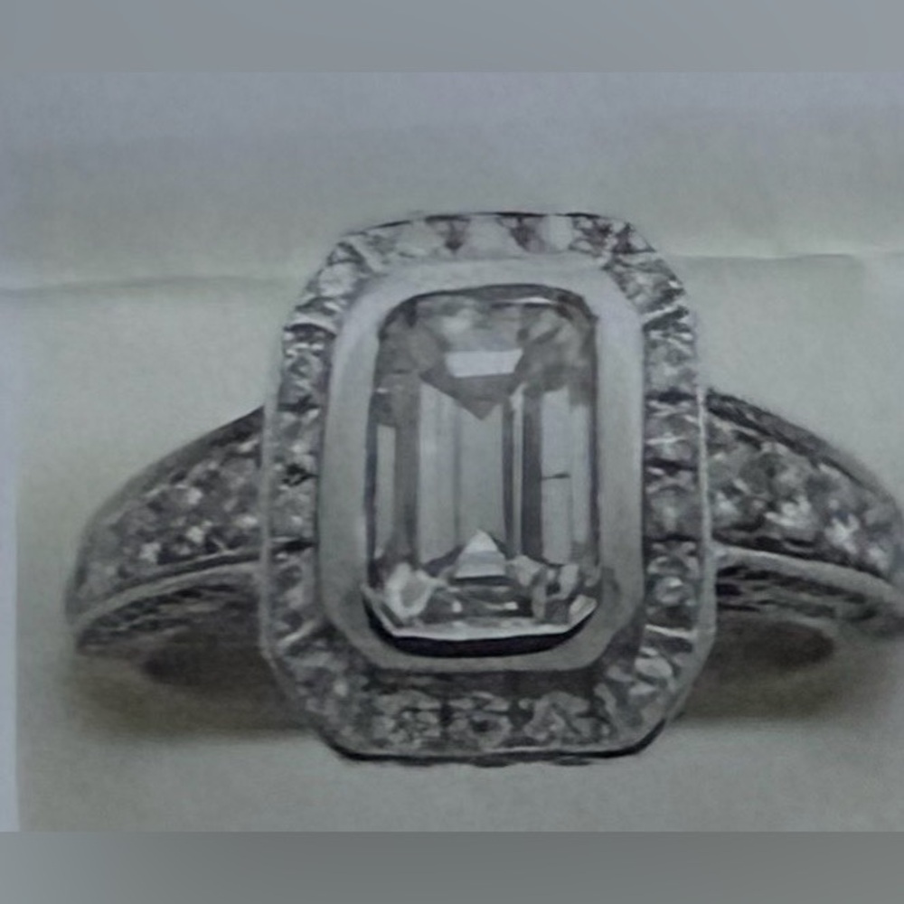 14K White Golf Emerald-Cut Halo And Engagement Ring - Women Jewelry